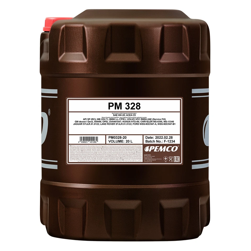 PEMCO 328 SAE 0W-20 Huile Moteur ACEA C5, API SP RC, 20 Litres - Photo 1/3