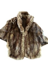 Vtg 1950s Fur Stole Wrap Shawl Floral Print Satin Lined READ FlAWED For Repair