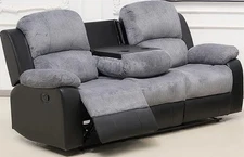 Bloom Collection Recliner Sofa Set Plush Faux Leather Couch Center Console Black