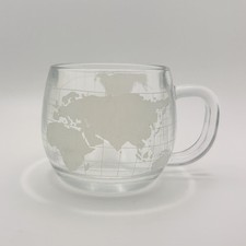 Vintage 1970's Nestle Nescaf&eacute; Clear Glass Globe World Cup Coffee Tea Mug Etched