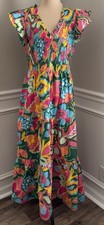 Sugar lips  Lanai Tropics Sunfire Poplin Maxi Dress Multicolor Sz L Cotton Doen