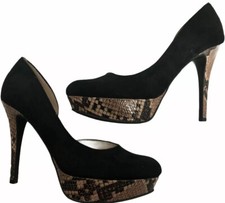 Nine West Black Suede/Faux Snakeskin Platform Stilettos Women’s Size 8.5 NWOT