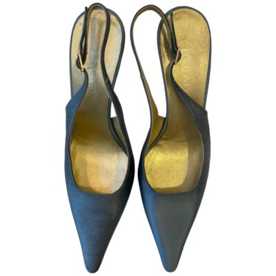 ESCADA Shoes Bryne Pale Blue Silk Slingback High Heel Pumps Size 37.5 US 7.5