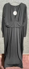 Anrabess Dress Womens XXL Maxi Long Stretch V Neck Long Sleeve Black