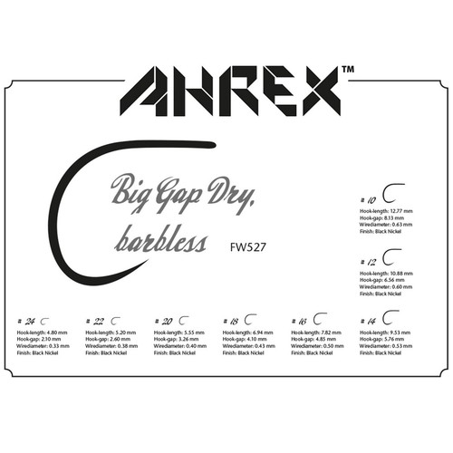 AHREX FW527 BARBLESS BIG GAP DRY FLY HOOK - Black Fly Tying Trout Hooks NEW! - Picture 2 of 3
