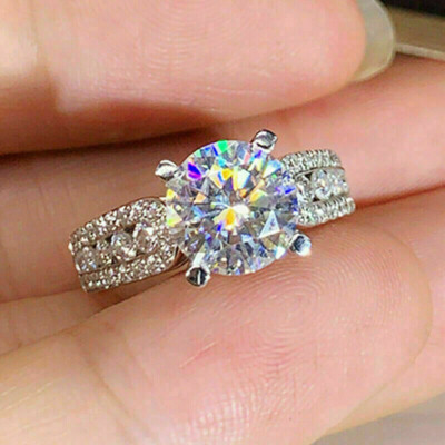 Solid 14k White Gold 3.25Ct Round Cut Moissanite Engagement Wedding Ring Size 6
