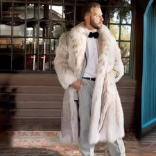 Lapel Collar Mid Long Coat Men's Overcoat Faux Fox Fur Winter Outwears Loose Fit