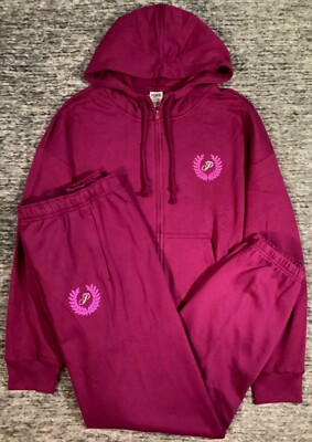 Victoria's Secret Pink Oversized Full Zip Hoodie + Gym Pants Set