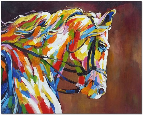 hand painted horse oil painting on canvas - modern multi-colored