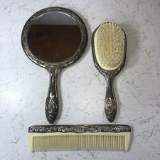 Vintage Retro Ornate Vanity Set Silver Quality Made Mirror Brush Comb Accessorie