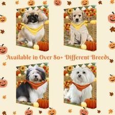 Fall Autumn Greeting Dog Cat Pet Lovers Canvas Wall Art D cor 8x10 In