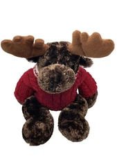 VTG 2002 Moose Wishpets Toys Brown  Raynaldo 19 Inches Standing Red Knit Sweater