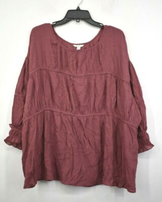 Est. 1946 Womens Pink Scoop Neck Ruffle Long Sleeve Crinkle Tunic Top 18/20W