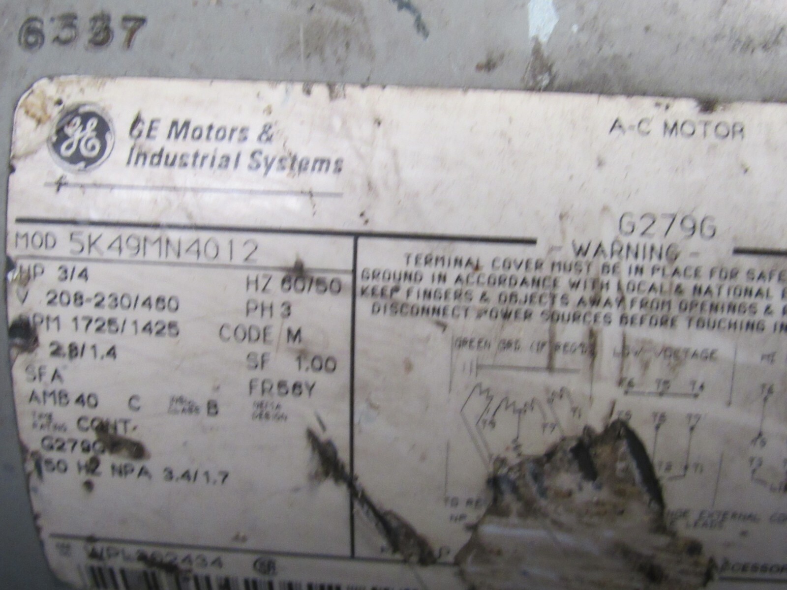 GE MOTORS & INDUSTRIAL SYSTEMS AC MOTOR 5K49MN4012 3 PH eBay