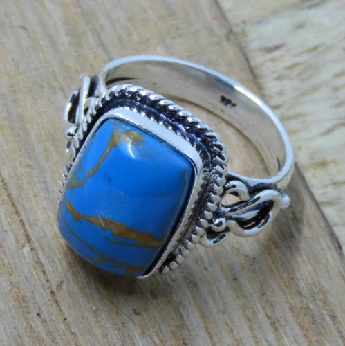 Bello Blu Rame Gemma 925 Argento Sterling Artigianale Anello Tutti Misura AC-112 - Foto 3 di 5