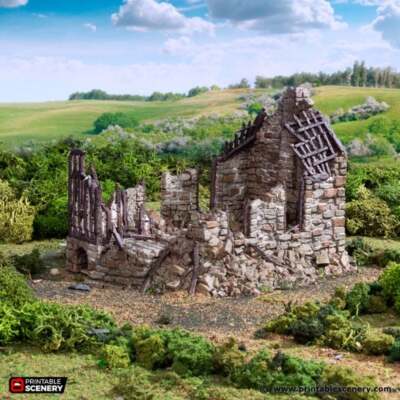 Ruined Barlyway Cottage - King and Country - Printable Scenery Terrain Wargaming