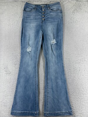 YMI Pants Womens 13 Blue Denim Jeans Flared Cotton High Rise Distressed 26x32.5