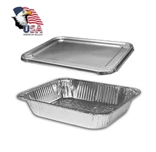 50pc Half-Size 9" x 13" Aluminum Deep Disposable Pans with Lids Regular Weight