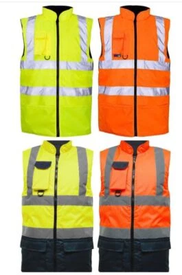 HI-VIS ULRASAFETY New Hi Vis Reversible Body Warmer Visibility Fleece | Waterproof Gilet Waistcoat
