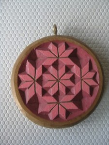 Chip Carved Scandinavian Nordic Snowflake Ornament Painted Signed EL Heart Logo