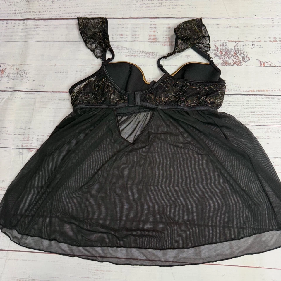 Fantasy Lingerie Womens Bra Teddy Top Nightie Size L/XL Black Sheer - Image 4 of 4