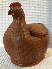 VINTAGE SHANGHAI HAND WOVEN ROOSTER CHICKEN BASKET W/ LID 9.5 " x 10 " CHINA