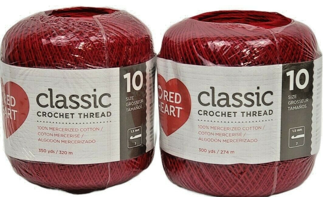 Red Heart Classic Crochet Thread Size 10, Victory Red 300 Yards