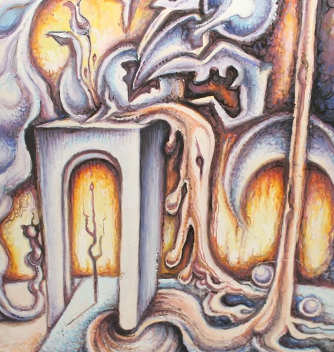 Surrealist abstract composition landscape gouache painting signed - Picture 10 of 12