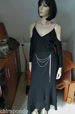 Skirt evening skirt long size 38 size 40 black fabric delicate silver chains 
