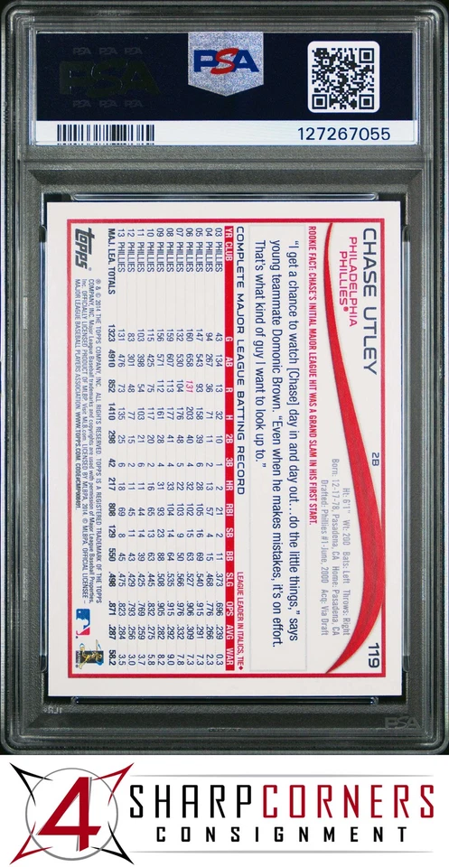 2014 TOPPS OPENING DAY #119 CHASE UTLEY PHILLIES POP 1 PSA 10 - Image 2 of 3