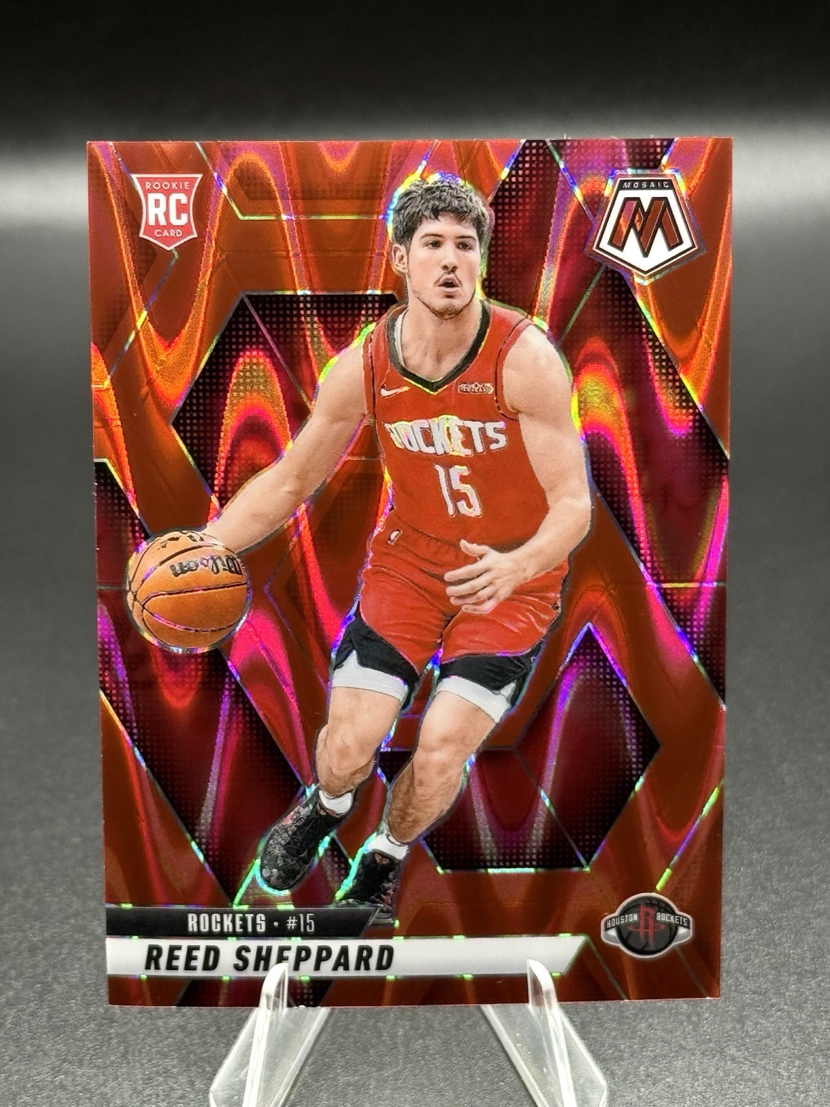 2024-25 Panini Mosaic - Rookie Reed Sheppard #249 Red Seismic Prizm 94/299 (RC)