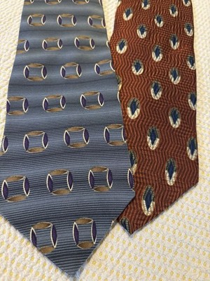 Bill Blass Silk Neck Ties Vintage 90s Geometric Designs Lot of 2 Red And Blue