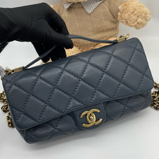Chanel Blue Quilted Caviar Leather Classic Flap Bag Gold Chain