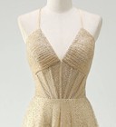 Ballkleid A Linie Gold Pailletten Spaghettiträger mit Schlitz Gold / EU32