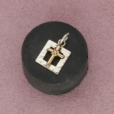 sterling silver & 14k gold vintage hammered cross pendant