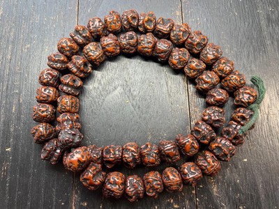 54 Vajra Bodhi Seed Mala   18mm Charnel Ground Citipati Shaped Beads, 30 Inch,