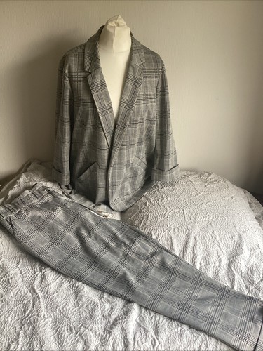 Traje informal a cuadros gris de 2 piezas Et Vous/Matalan para mujer, Reino Unido 20, chaqueta/pantalones. En muy buena condición