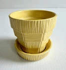 Vintage McCoy Basketweave Yellow Planter Flower Pot 4" w/ Attached Saucer