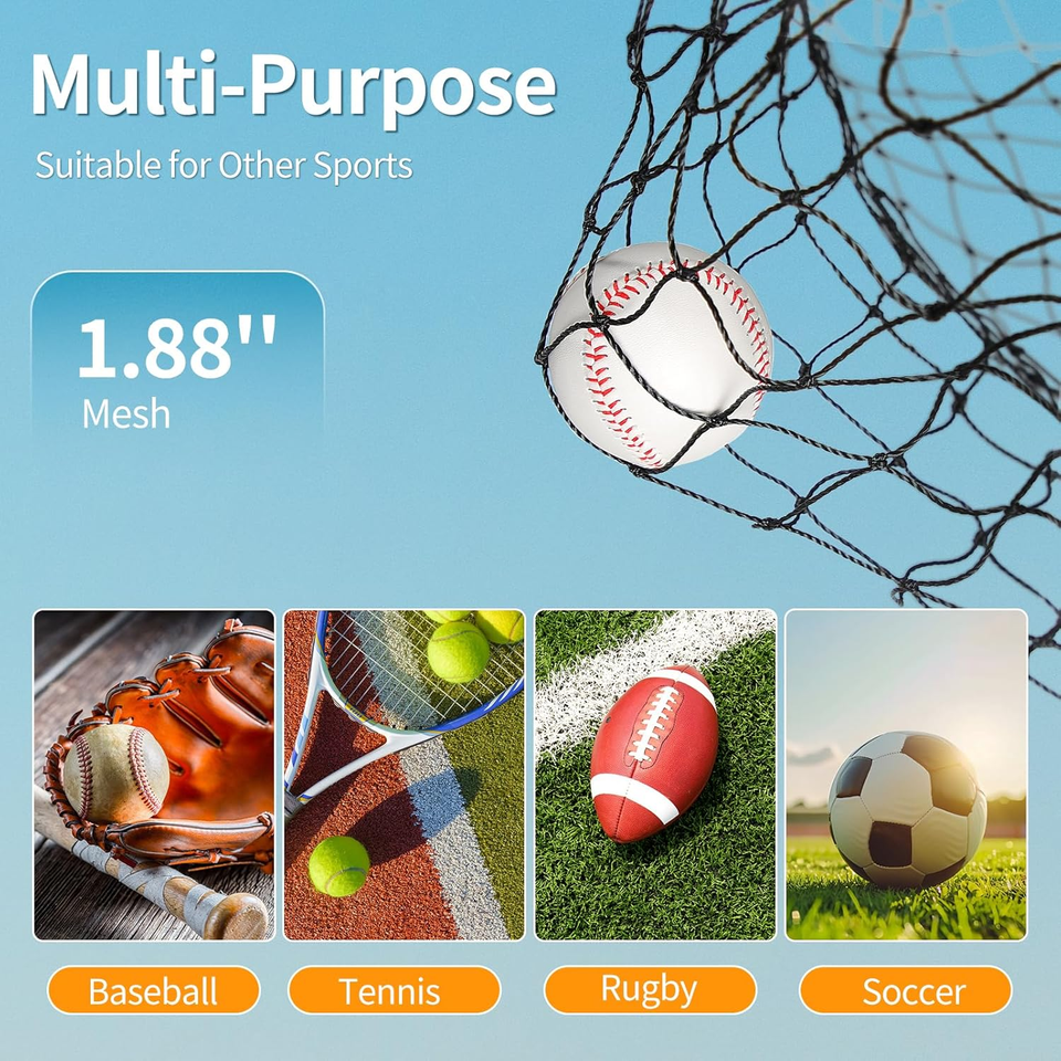 Filet De Cage De Frappe Baseball/softball 20'x8'x8' Noir - Polyéthylène - Neuf Avec Garantie