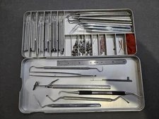125+ pcs set Kerr Detroit Dental Mfg Co in stainless case plus tweezerman tool