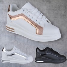 Womens Ladies Glitter Lace Up Flat Low Heel Trainers Pumps Sneakers Shoes Size