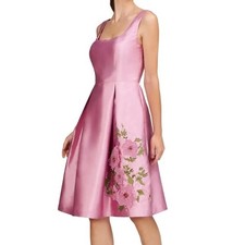 Kay Unger Rebekah Floral Appliqué Satin Cocktail Dress Pink Size 6 NWOT