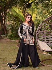 Party Wear Black Crepe Silk Salwar Kameez With Dupatta For Women Girls