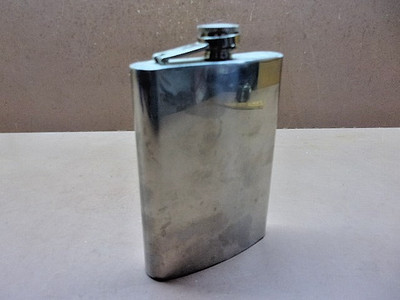 Lightly Used Unbranded Aluminum 8 Oz. HIP FLASK 3 1/2'' x 5'' Good Cond.