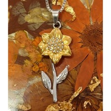 Gold Sunflower Necklace Cubic Zirconia 2 Chains Gift Box Set NWT