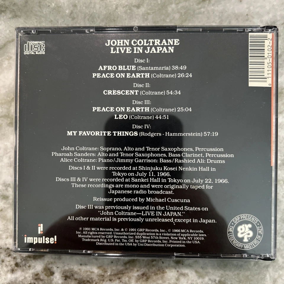 John Coltrane  Live In Japan, GRD-4-102 Jazz (4-CD Set, 1991) CDs NEAR MINT - Image 2 of 4