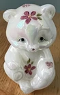 Fenton Bear Uranium Opal Iridescent Hand Painted by S Fisher Flowers Pink Hearts