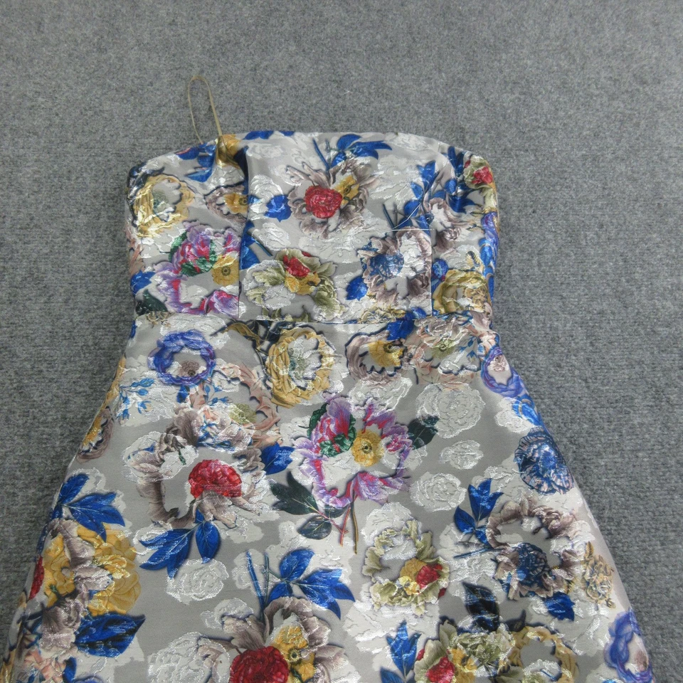 J.Crew Dress Womens Small Gray Silver Floral Brocade Jacquard Strapless Cocktail - Image 2 of 4