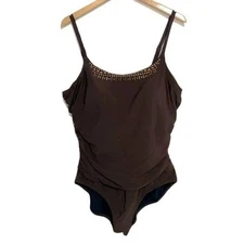 Lands End 20W brown beaded collar bathing suit