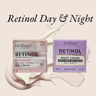 2 Piece DELFANTI RETINOL Set Day Cream w Collagen + Night Cream w Vitamin B